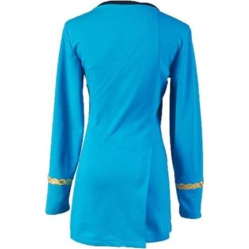 Fast Delivery Star Costume Trek TOS Uniform Duty Dress Cotton Blue T-Shirt Women Outfit Cosplay Halloween Carnival Fancy Dress