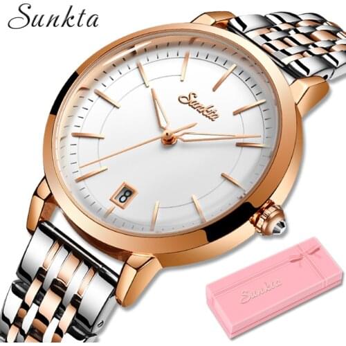 SUNKTA Rose Gold Watch Women Watches Luxury Brand Bracelet Female Wrist Watch Sport Waterproof Quartz Clock Relogio Feminino+Box
