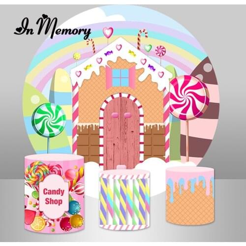 InMemory Candy Shop Round Store Backdrops For Photography Backgrounds Rainbow Girls 1st Birthday Party Backgrounds Photozone