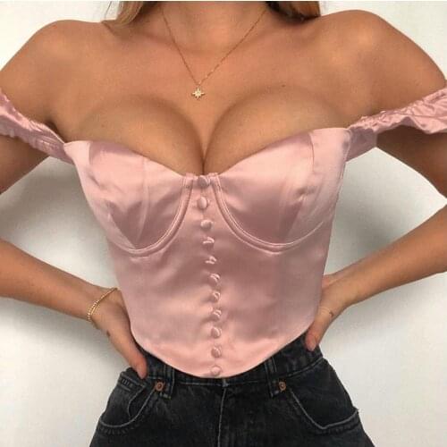 Women Sexy Exposed Navel T-shirt Anti-silk Short Low-cut Chest Big Open V-neck Solid Color Solid Color Fashion Palace Style Tops