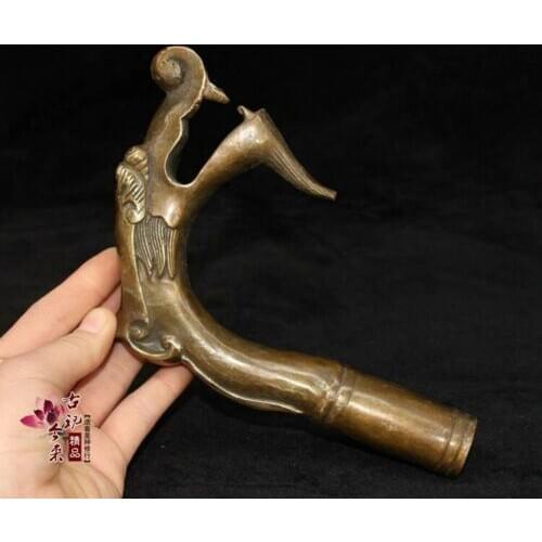 Chinese antiques Fengshui copper ware Brass dragon head crutch