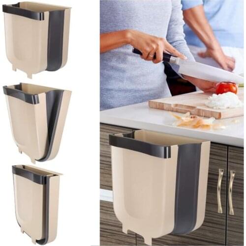 Kitchen Drawer Hanging Trash Can Foldable Cabinet Door Trash Can Wall Mounted Waste Bin For Bathroom Kitchen Storage Organizers