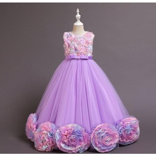 Summer Kids Girls Elegant Wedding Flower Girl Dress Princess Party Pageant Formal Long Sleeveless flowers Lace Tulle 4-12Y teens