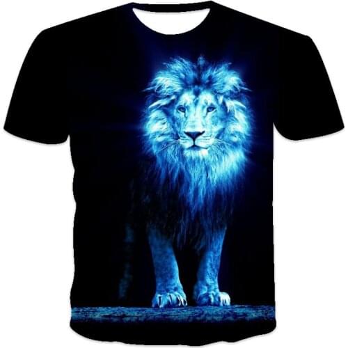 Summer pattern print O-neck mens T-shirt best-selling new mens T-shirt loose clothes retro short-sleeved fashion animal lion