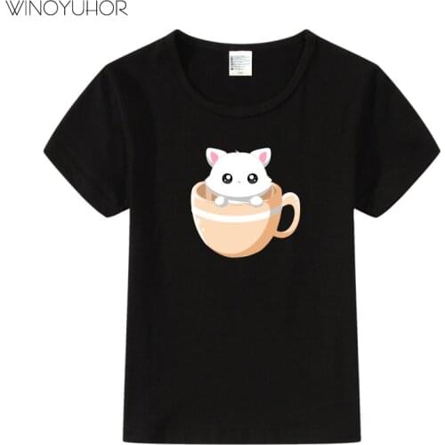 Summer Clothes Cartoon Cat Printed T-Shirt Baby Girls Boys O-Neck T Shirt Kids Short Sleeve Tops Funny Cute Tees