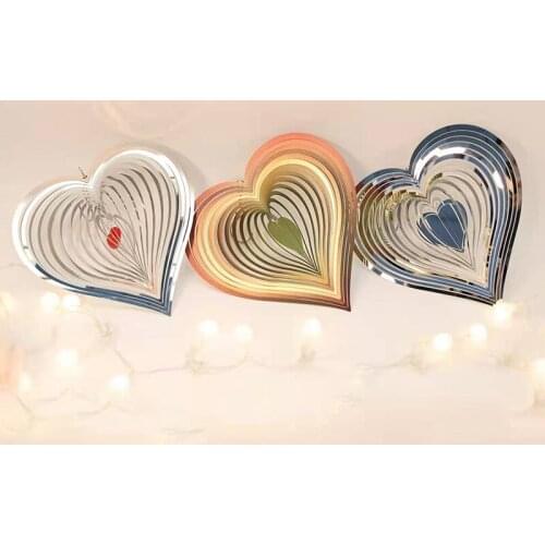 3D Heart Stainless Steel Metal Wind Spinner Rotating Hanging Decor Indoor Outdoor Garden Crafts Ornaments Decoration
