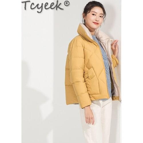 Tcyeek Fashion Short Korean Oversized Womens Down Jacket Female Winter Parkas White Down Cotton Coats and Jackets Women Abrigos