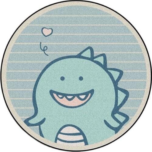 Cartoon Round Carpet Green Line Pattern Rugs For Bedroom Fashion Living Room Cute Dinosaur Decoration Area Anti Slip Floor Mats
