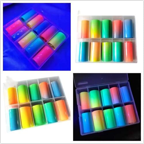 10Rolls Nail Art Foil Transfer Stickers Glow Dark Fluorescent Neon Flame Nail Decals/Luminous Fire Paper Slider Foil Sticker