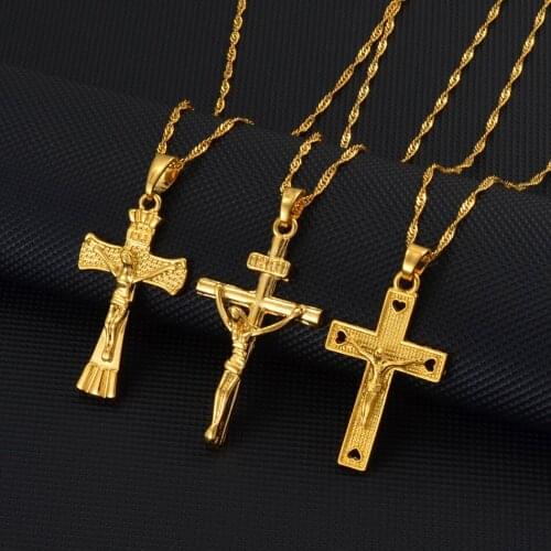 Anniyo Jesus Cross Pendants and Necklaces for Women Girls Jesus Christianity Religion Christian Baptism Gifts Charm Crosses