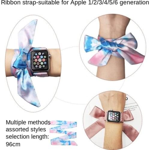 Applies To Apple IWatch1/2/3/4/5/6 Watchband Ribbon Silk Scarf Watchband Bow Watches Band Apple Watch Strap 96cm