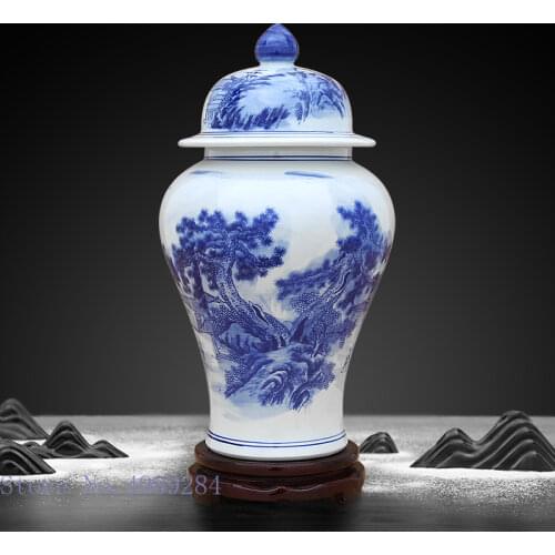 Retro Chinese Style Blue and White Porcelain Ceramic Storage Tank Handmade with Cover Organization Ceramic Handicraft Ornaments