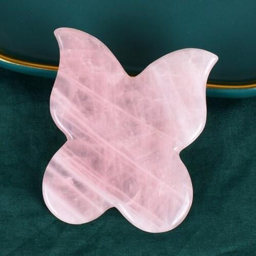 Rose Quartz Butterfly Shape Scraping Board Natural Stone Face Care Tool Massage Healing Skin Detox Chin Lift Firming Massager