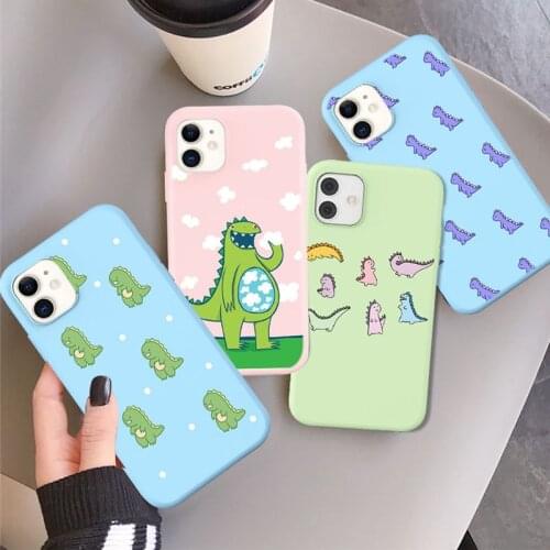 Ottwn Cute Cartoon Dinosaur Pattern Phone Case For iPhone 11 Pro 12 Pro Mini Max X XR XS Max 7 8 Plus Candy Color Soft TPU Cover