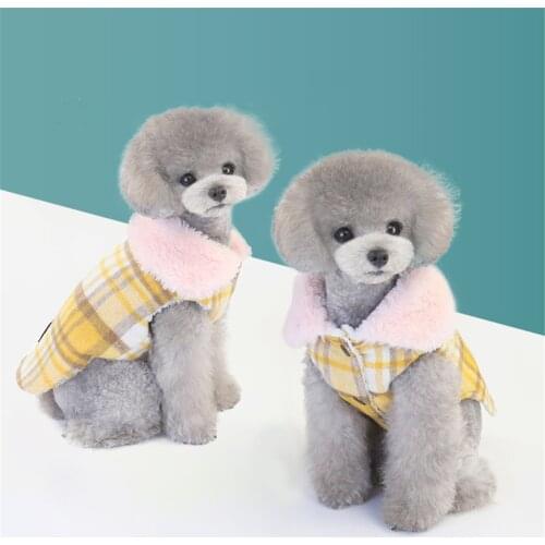 Pet Warm Jacket Coat Winter Plush Thicken Plaid Dog Cotton Clothes French Bulldog Chihuahua Poodle Bichon Clothing Puppy Outfits