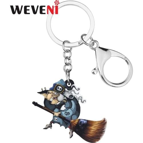 WEVENI Acrylic Halloween Magic Witch Keychains Realistic Broom Trouser Keyring Jewelry For Women Kids Festival Gift Decoration