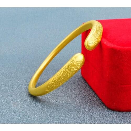 Elegant 24k Yellow Gold Plated Open Flower Carving Bracelet for Women Bride Bracelet Bangles Wedding Jewelry Gifts