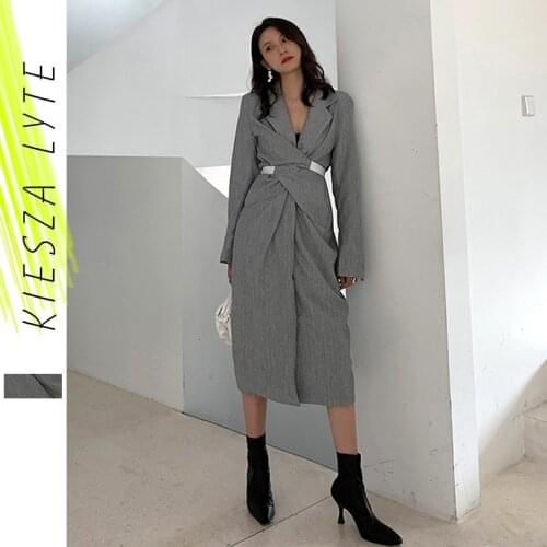 Elegant Women Dress Twist Waist Grey Party Dresses Robe Femme 2020 Autumn Ladies Korean Fashion Clothing New Outfit