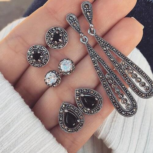 2018 Fashion Jewelry Bohemian Crystal Rhinestone Stud Earring Set Boucle d'oreille Homme Brincos Long Opal Earrings For Women