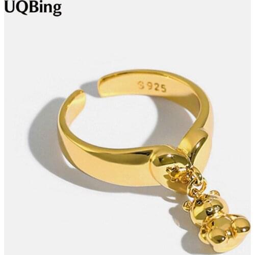 925 Sterling Silver Lovely Cute Bear Charm Rings for Women Gold Silver Color Ring Party Jewelry Gifts