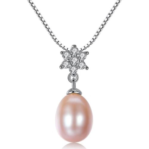 Coeufuedy Sterling 925 Silver Necklace Freshwater Pearl Pendant Necklace For Women Inlaid With 3AAA Zircon Flowers Fine Jewelry