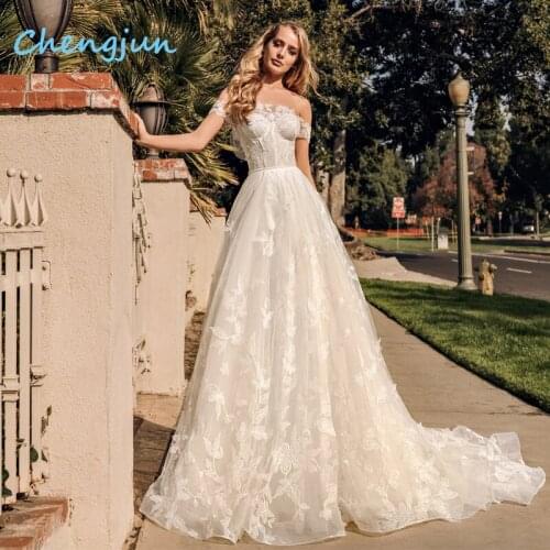 Chengjun Long Off Shoulder Custom Elegant Wedding Dress Appliques Bridal Wedding Gown