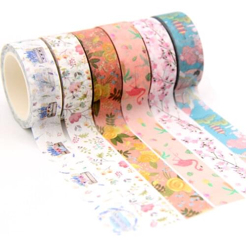 1PC 15MM*7M Foil Flowers Washi tape set gold foil laser masking tape for Scrapbooking DIY Stationary Christmas gift
