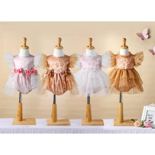 Infant Flying Sleeve Romper with Mesh Stitching, Flower Pattern Sequin Decoration Summer Clothing