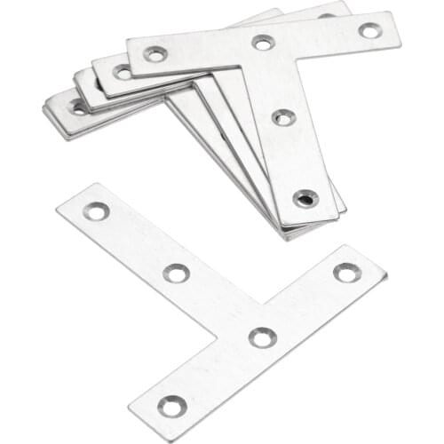 DRELD 10PC Stainless Steel Angle Plate Corner Brace Flat T Shape Repair Bracket Brace Brackets Connector Furniture Fixing-Corner