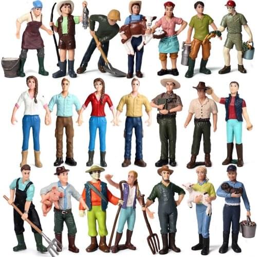 21 Style Farmer Simulation Zoo Staff Breeder Shepherd Worker Girl Boy Action Figures Animals Model Educational Miniature Kid Toy