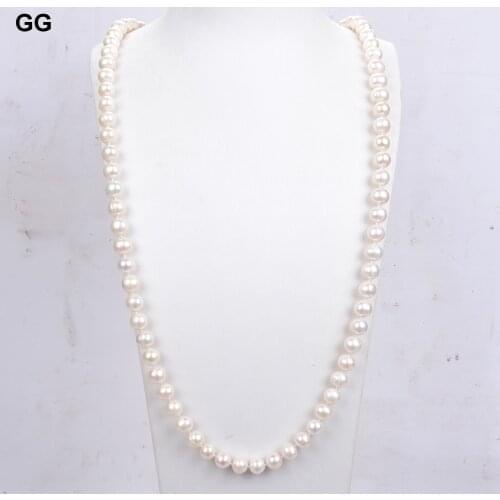 GG Jewelry Natural Classic Freshwater Cultured White Pearl Long Necklace Sweater chain 36" For Women Lady Gift