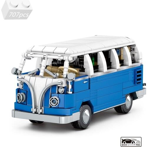 City Technic Car T1 Station Wagon Campers Vehicle Building Blocks Kit Bricks MOC Classic Bus Model Kids Toys For Children Gifts