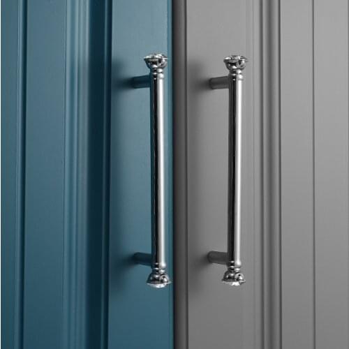 JD Silver Crystal Kitchen Cabinet Door Knob Single Hole Wardrobe Diamond Handle Zinc Alloy Drawer Furniture Handle Hardware