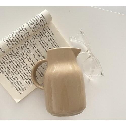 Cutelife Nordic Khaki Ceramic Water Bottle Cute Breakfast Juice Drink Tea Coffee Jug Home Kitchen Reusable Milk Jug With Handle