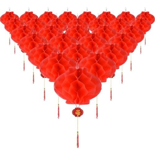 30 Pieces Red Plastic Paper Lantern Hanging Red Lanterns for Chinese Spring Festival Festival Wedding Decoration, 8.4 Inches