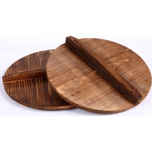 20-40cm Chinese nature fir handmade export anti-hot pot cover iron hypotenuse cover wok wooden pan lid der Deckel