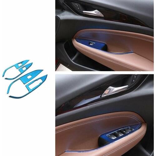 For Buick Regal 2017-2021 Blue Titanium Window Lift Panel Switch Cover Trim 4PCS Car Styling Accessories