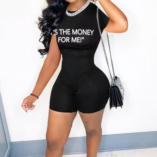 2021 Summer Fashion Hedging New Sexy Tight-Fitting Short-Sleeved Blouse Letter Printing Jumpsuit Women