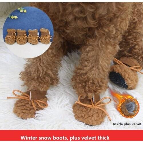 Pet Dog Shoes Non-slip Winter Plus Velvet Dog Snow Boots for Dogs Lamb wool Wearable Dog Shoes Teddy Puppies Home Dog Shoes