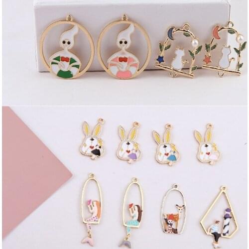 New 30pcs/lot cartoon grils/Mermaid/cats core decoration alloy floating locket charms diy jewelry earring pendant accessory