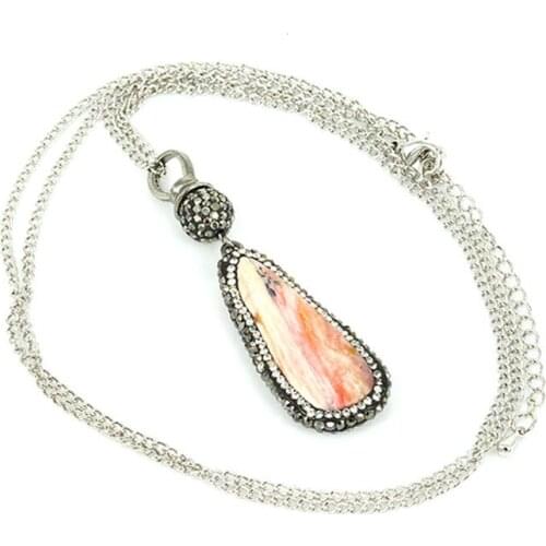 New Design Fashion Pave Rhinestone Natural Female Stone Pendants Necklaces Charm Stone Necklace for Women Statement Jewelry