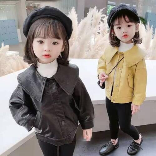 2-11 Years Kids Solft PU Leather Jackets for Girls Toddler Plush Winter Outerwear Clothes 2021 Autumn Fall Girl Cute Coat