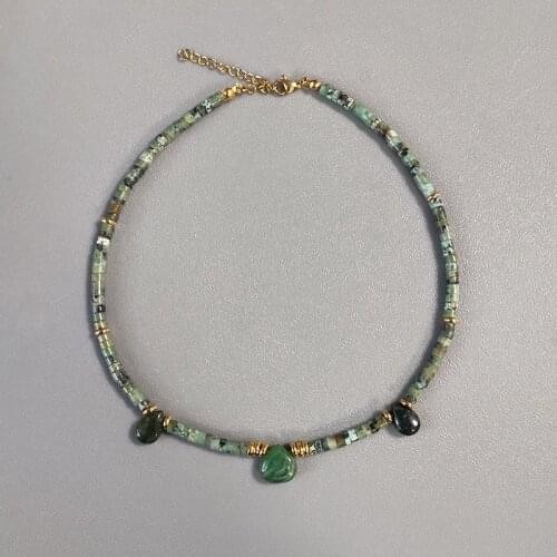 Ancient Egyptian Style Necklace Natural Hole Turquoise Charm Water Drop Pendant Necklace for Woman 1pc Retro Fashion Accessories