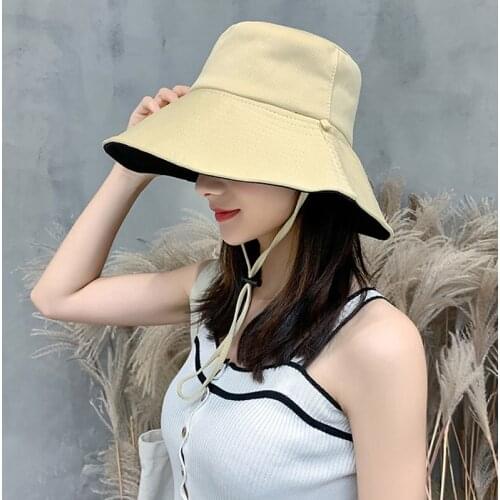 Summer Women Anti-UV Wide Brim Sun Hat Cotton Blende Panama Foldable Bucket Hat Korean Beach Visors Cap Sun Hat