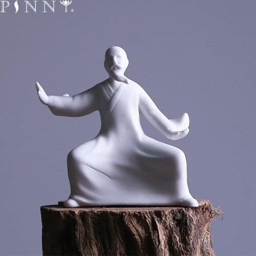 PINNY White Porcelain Kung Fu Characters Zen Statues Chinese Tai Ji Decorative Statues For Home Zen Creative Ornaments