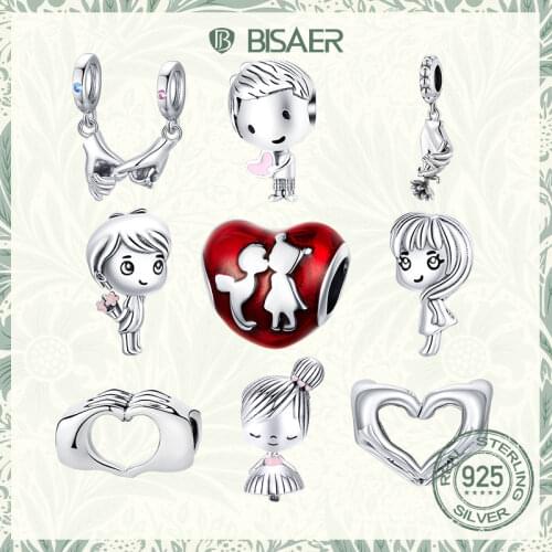 BISAER 925 Sterling Silver Heart Baby arriage Nipple Love MOM Charm Beads Fit Charms Girls Bracelet Silver 925 Jewelry Making