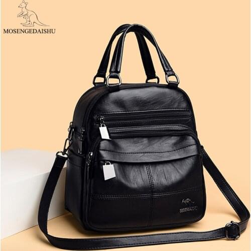 3 In 1 Womens Casual Backpack Famous Brand Designer Shoulder Bag Lady Leather Backpacks Multifunction Travel Bag Female Mochila