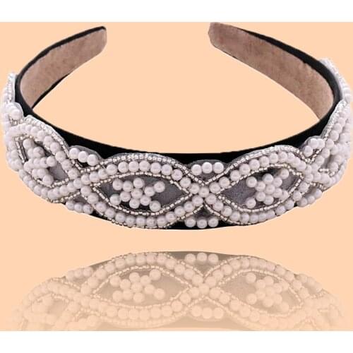 ZMS353-FG Full Pearl Wedding Hair Accessories Bridal Tiara Headpieces Pearl Headband Baroque Head Hoop Hair Band For hair