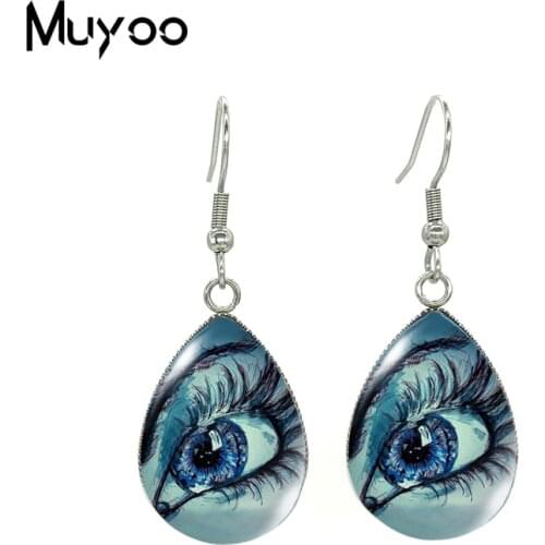 2020 New Art Creative eye Earring Tear drop Earring Eyes Paintings Hook Earrings Glass Cabochon Picture Jewelry Art Earrings