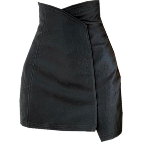 CHIC Summer Autumn New Korean Fashion Women Irregular Pu Faux Leather Skirt Tight Bodycon Ladies Bottom
